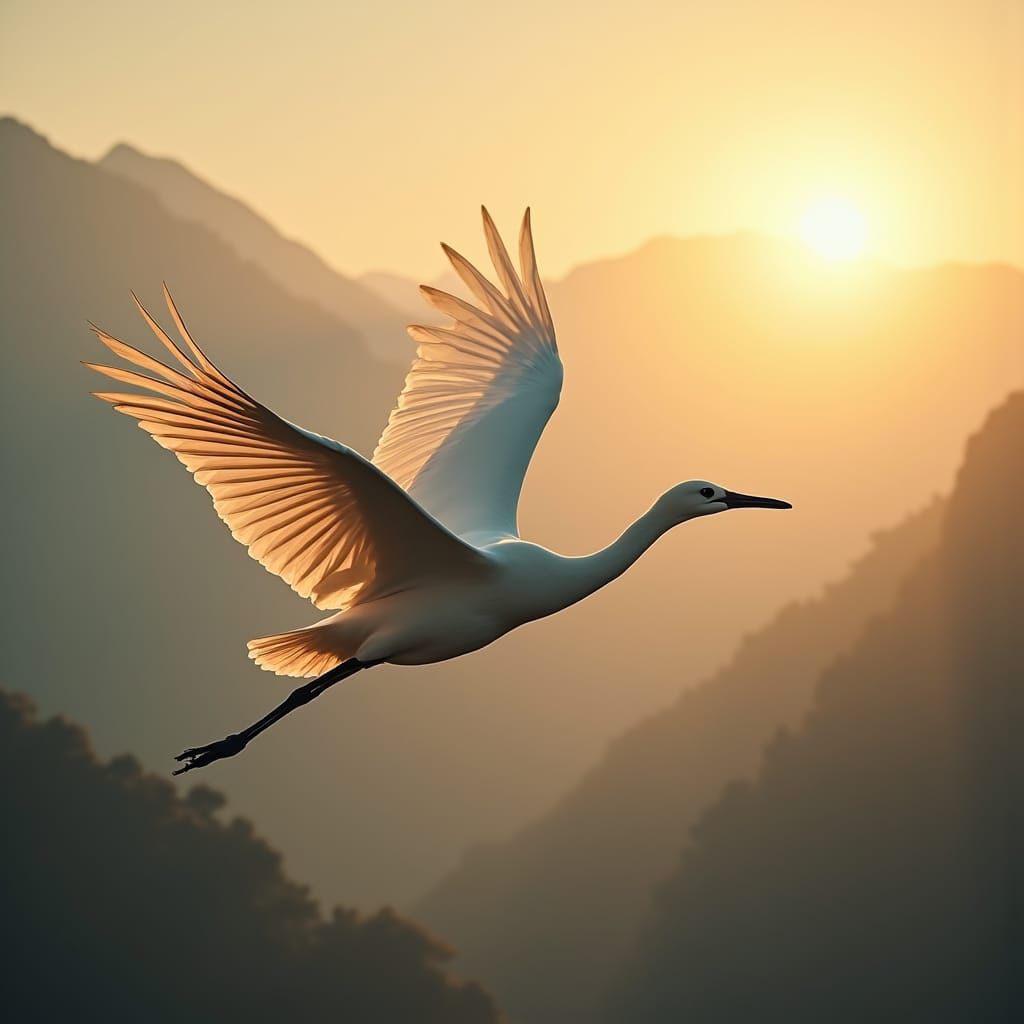 Majestic White Crane in Flight: Cinematic Wildlife