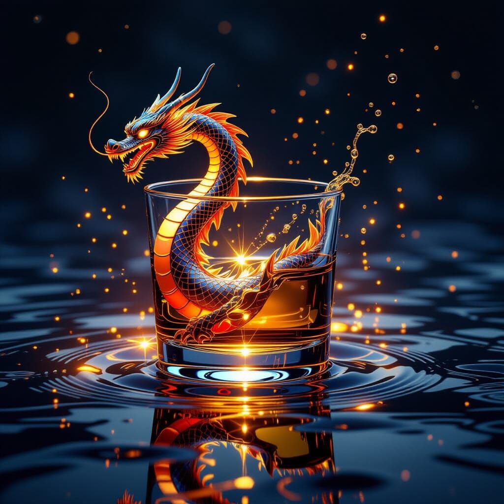 Spilled Oil Forms a Dragon with Iridescent Sheen