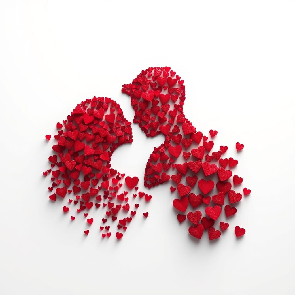 Hyperrealistic Couple Silhouette in Delicate Hearts