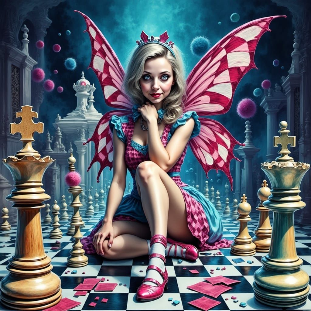 Whimsical French Fashion Icon in Vibrant Neo-Surrealist Drea...