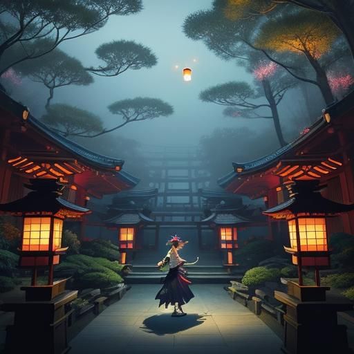 Japanese Garden Dance: Anime-Inspired Cinematic Still