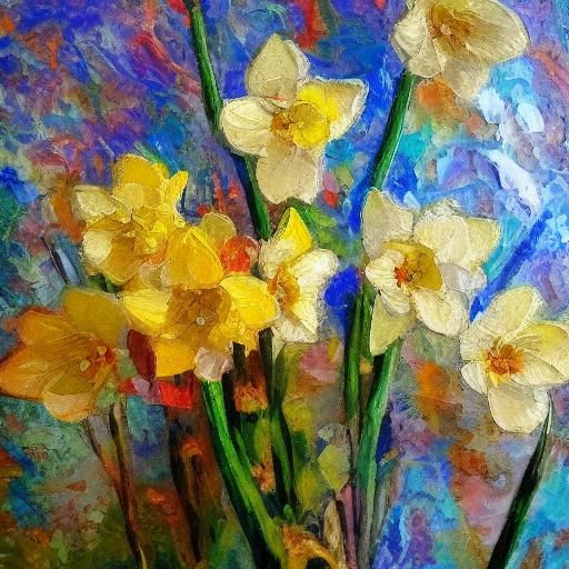 Chinese Narcissus Stamp in Neo-Impressionist Style