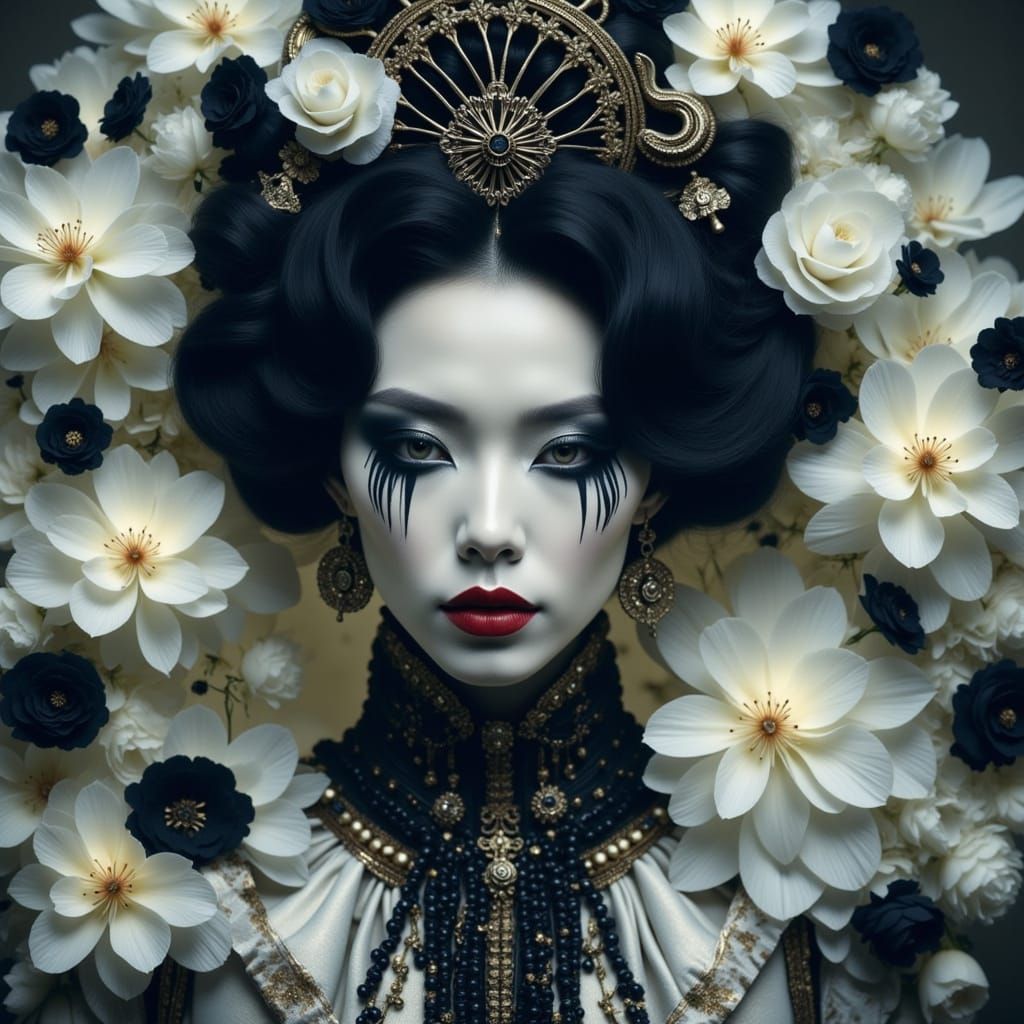 Regal Empress of Porcelain Corals in High Fashion Portrait