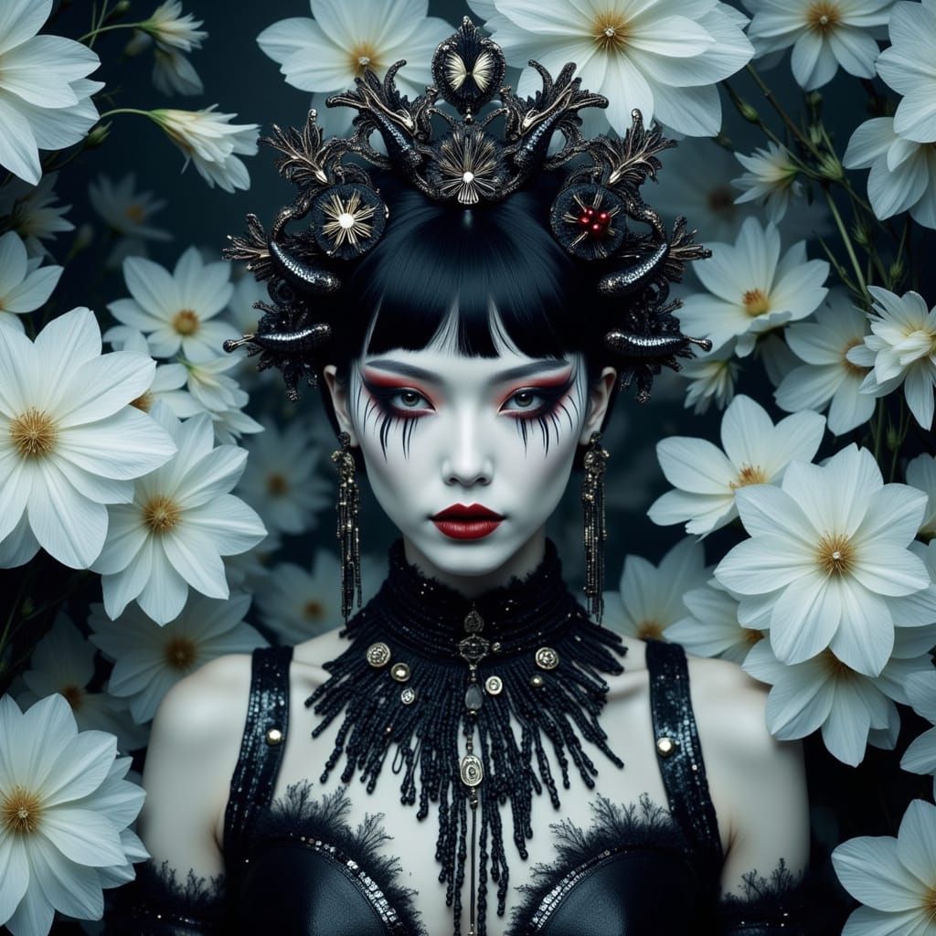 Regal Empress of Porcelain Corals Portrait in High Fashion