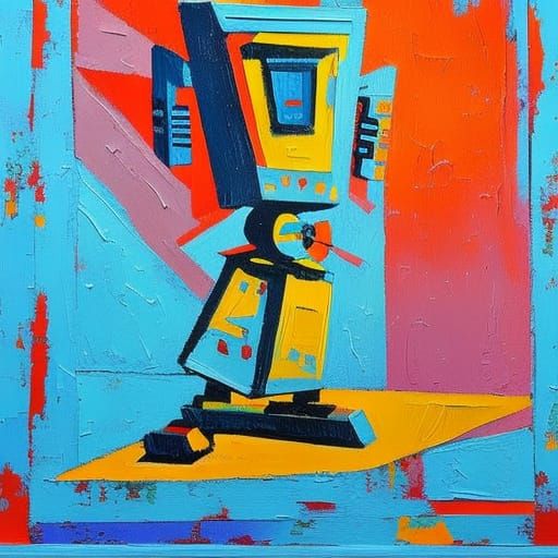 robot holding a sign