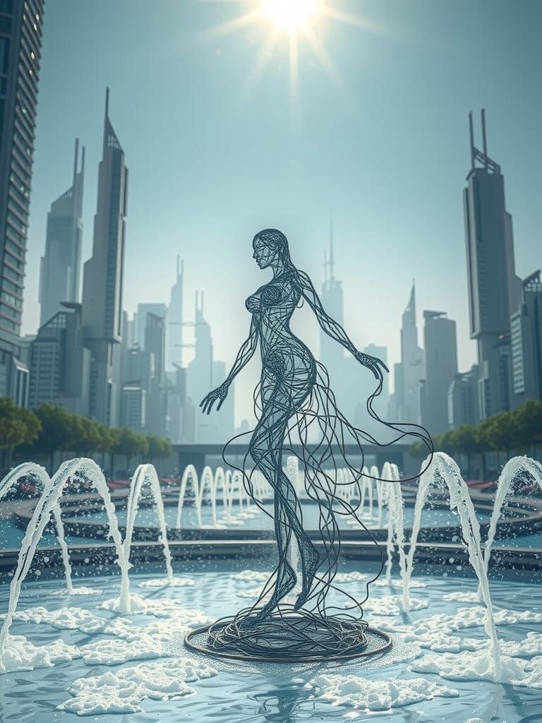 Twisted wire , A surreal, abstract sculpture made from twisted wire resembling a goddess seemingly pulled from the realms of dreams in a fou...