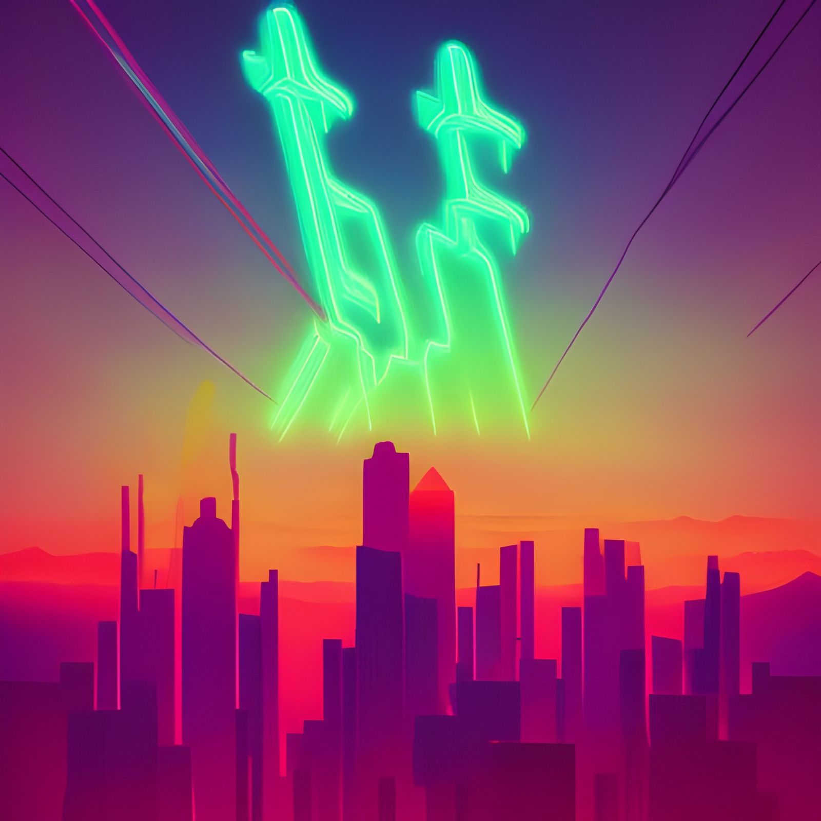 neon abstract mountain sunset retro vaporwave
