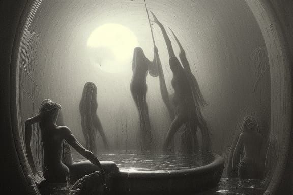outdoor pool horror Gustave Doré Greg Rutkowski
