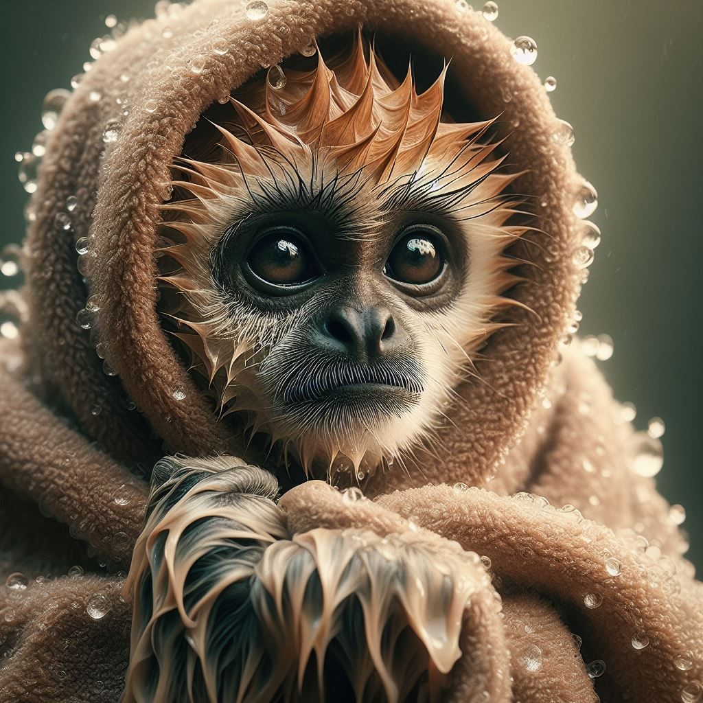 Little Gibbon drying off after the rain