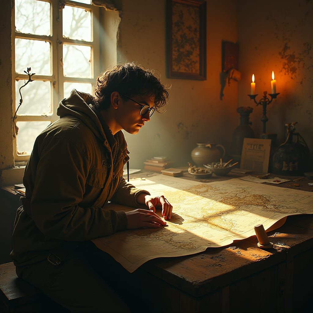 make a hyper realistic image with depth created by only ligh...