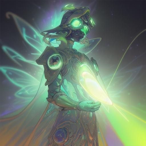 Cosmic warrior, breath mask, goggles, bioluminescent armor, gossamer ...