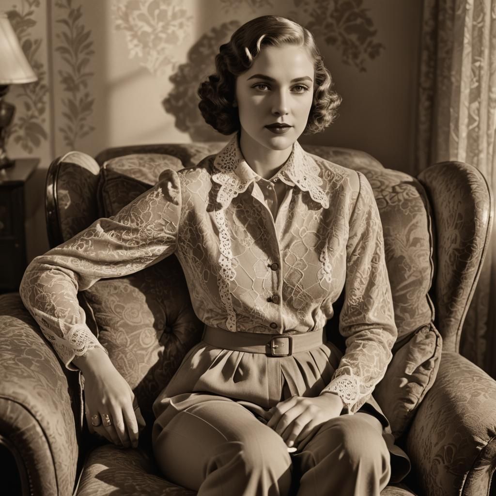 sepia photograph of a woman of the 1930's in day clothes in ...