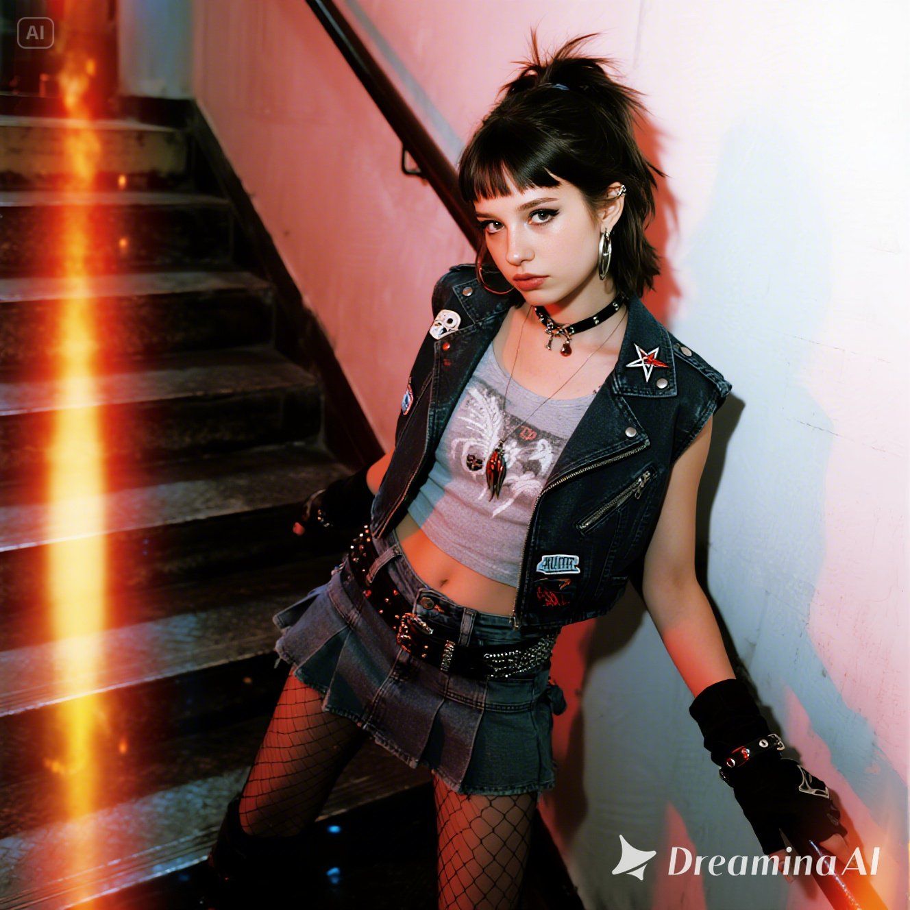 80's punk girl with cute-punk mix outfit