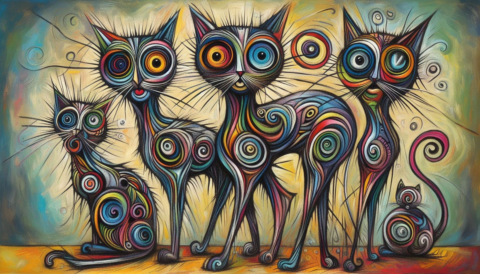 expressionist style, weird, strange, cat, strange creatures
