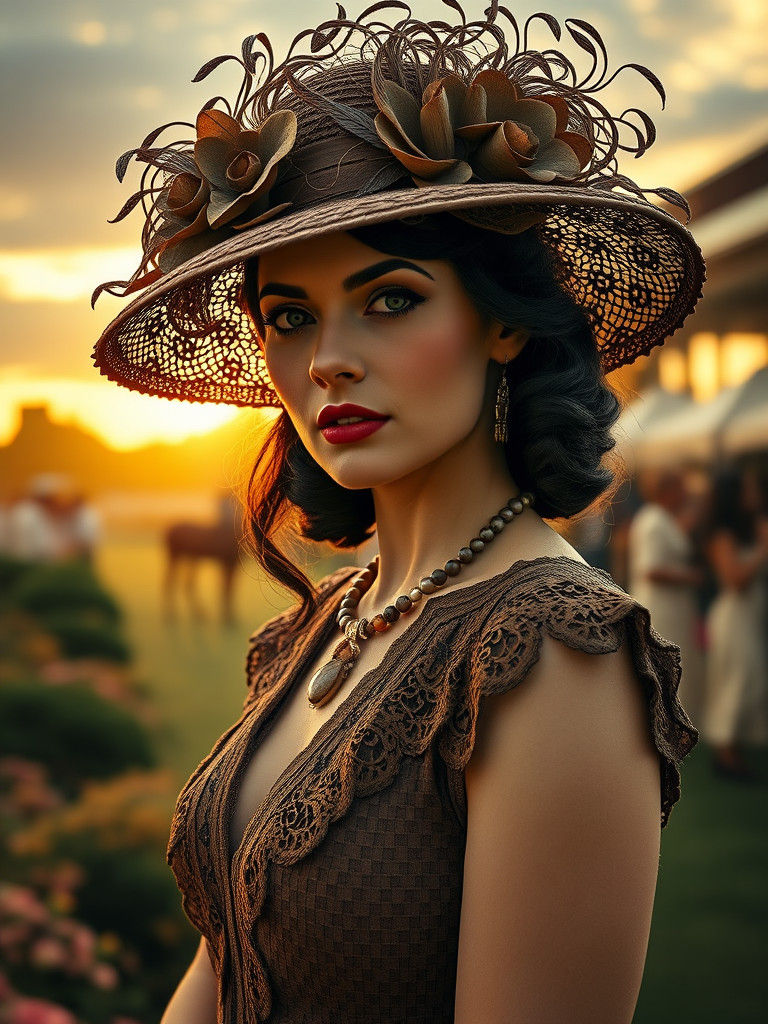 30's woman with wood textured dress, wood textured lace, wood intricately detailed hat, skin details, ...  by @Dark Magoo
