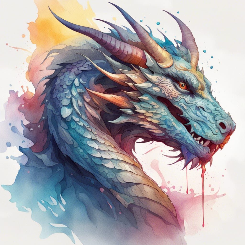majestic dragon watercolour splash art style  by @Maria Hennessy