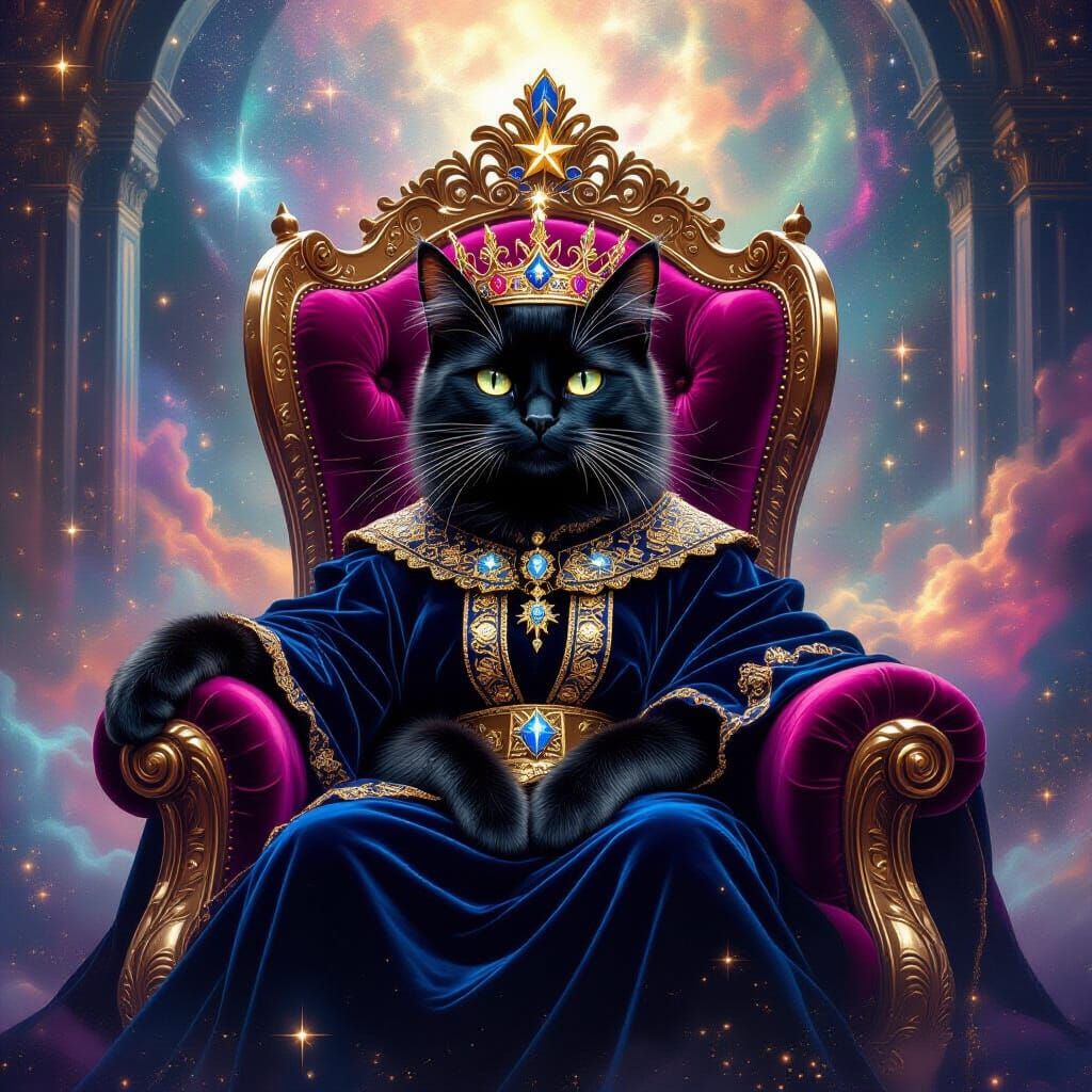 Celestial Cat King on Jewel-Toned Throne