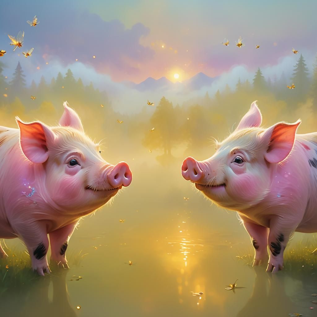 Adorable happy pigs on the farm