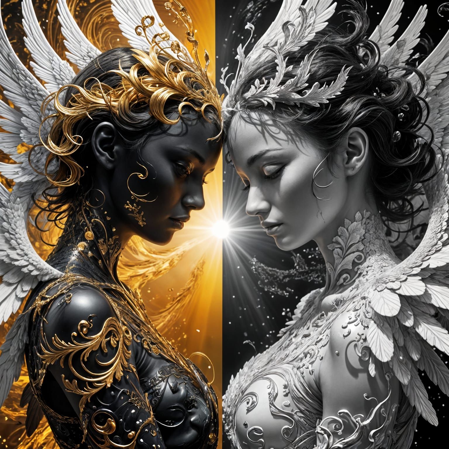 Angelic Yin Yang Spiral Between Heaven and Hell