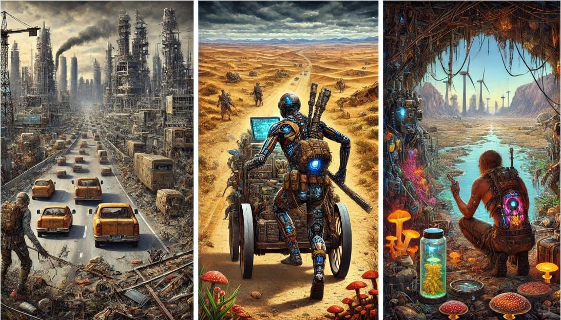 The triptych captures the themes of survival, adaptation, an...