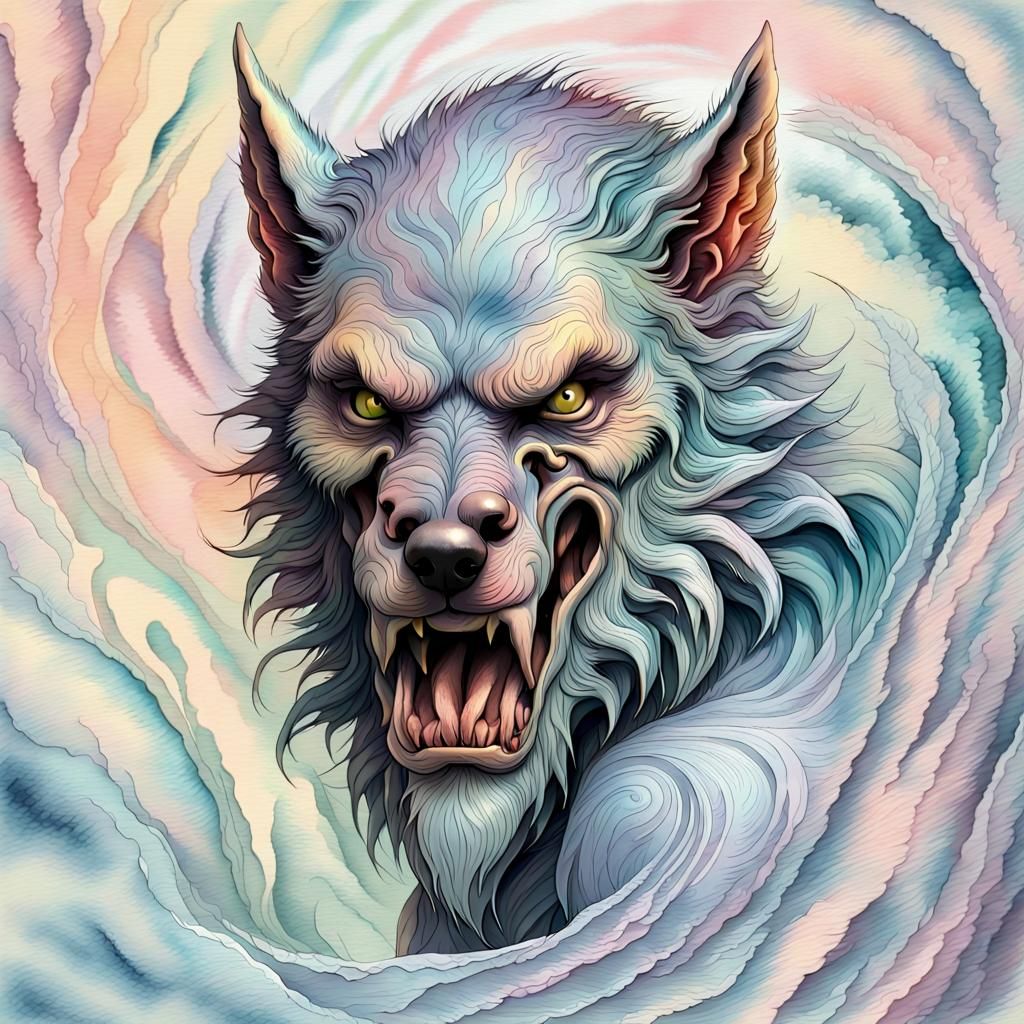 a water marbled werewolf with soft pastel colors, 8k resolut...