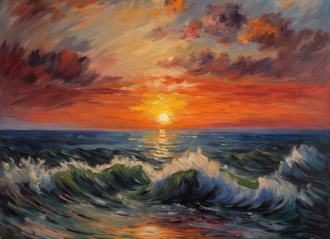 Sunset by the Sea, Impressionist  by @Scriosadh