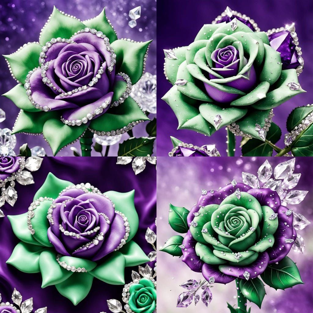Green and Purple Sugar Rose with Crystals
