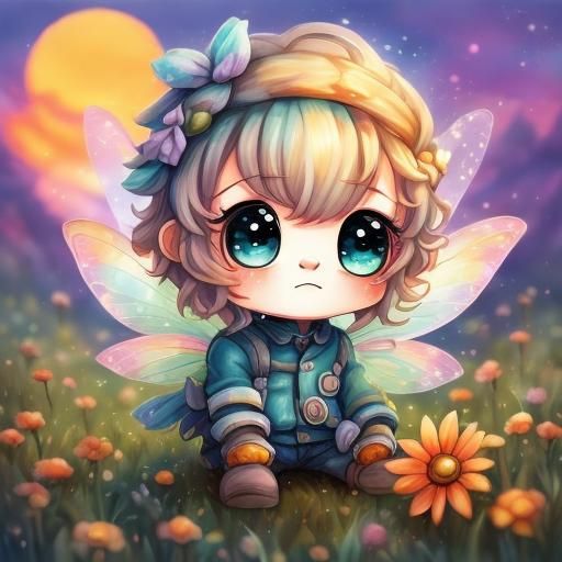 <lora:Cartoon bokeh v8:1.0> adorable chibified baby fairy, big round eyes, sunset meadow