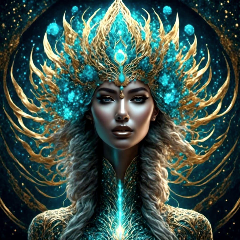 Scandinavian Woman in Lotus Position with Cosmic Aura