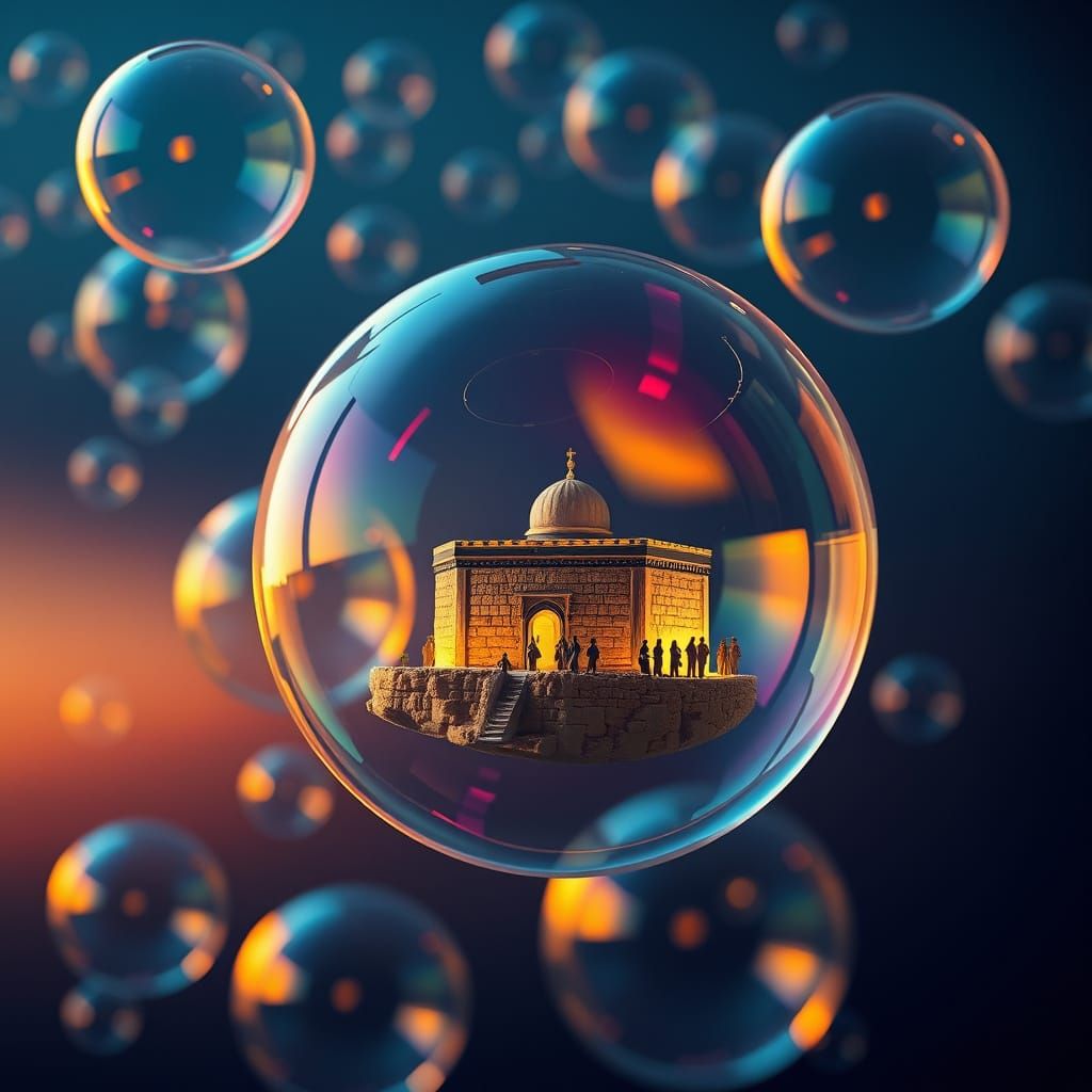 Ethereal Bubbles Reflecting Jerusalem: Dreamy Digital Art