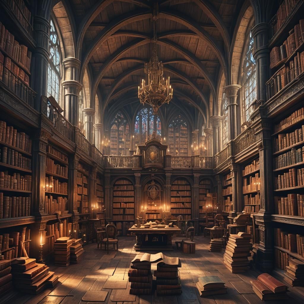 Really detailed picture of the most beautiful and breathtaking Medieval Lair Library holding hundred ...  by @Vox
