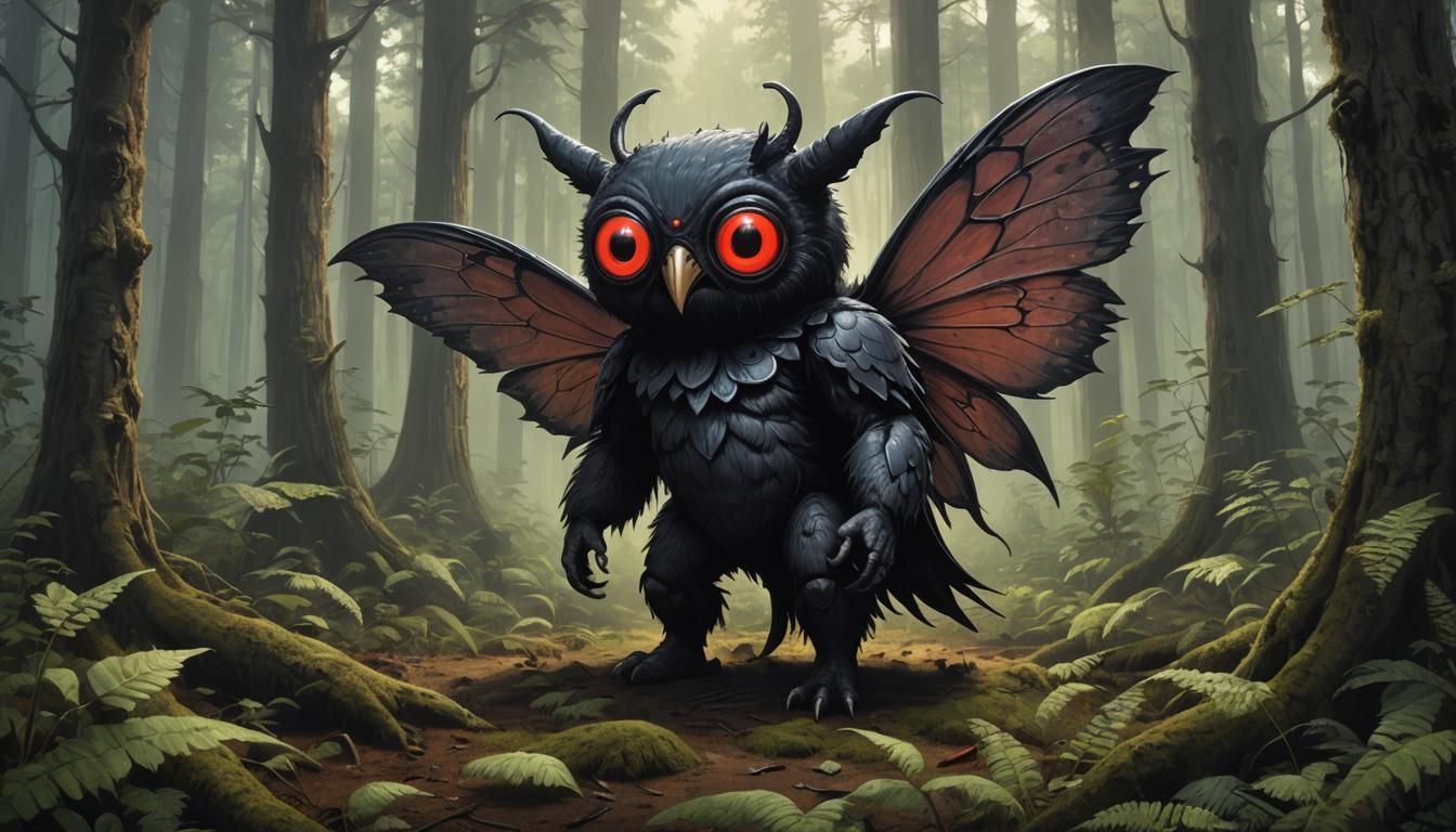 cute baby mothman cryptid spooky forest - AI Generated Artwork ...