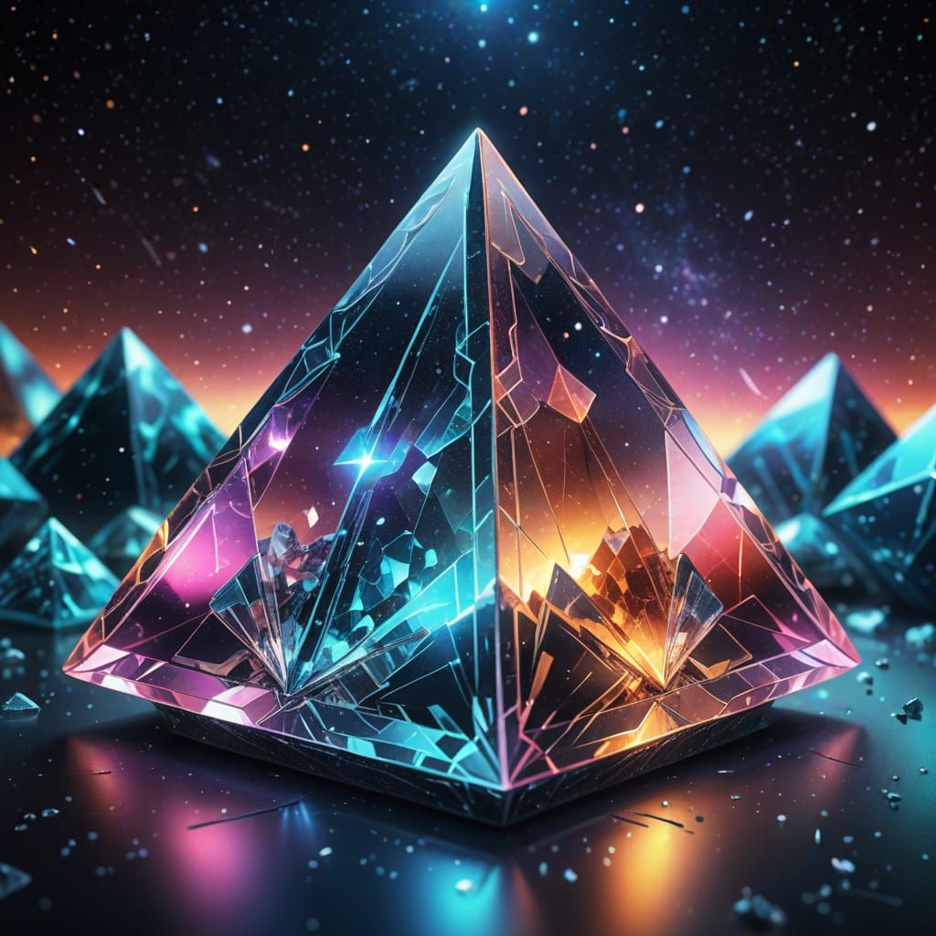  a transparent illuminated crystal pyramid artifact  by @Poemata66
