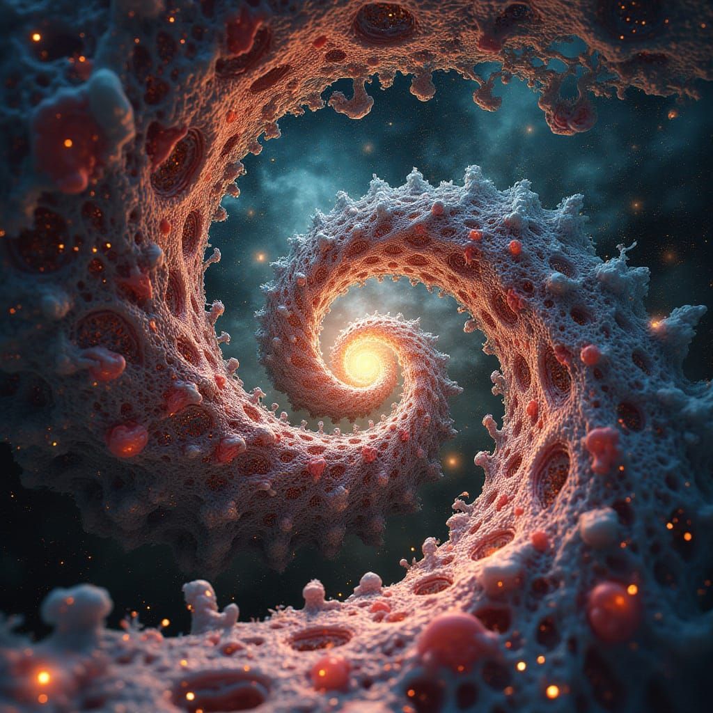 A clockwork of sacred geometry, glowing fractal spirals of time, cosmic reflections swirling around, ultra-sharp, strong depth of field surr...