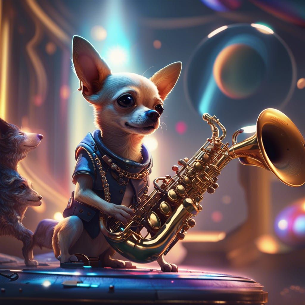 chihuahua playing a saxophone AI Generated Artwork NightCafe Creator