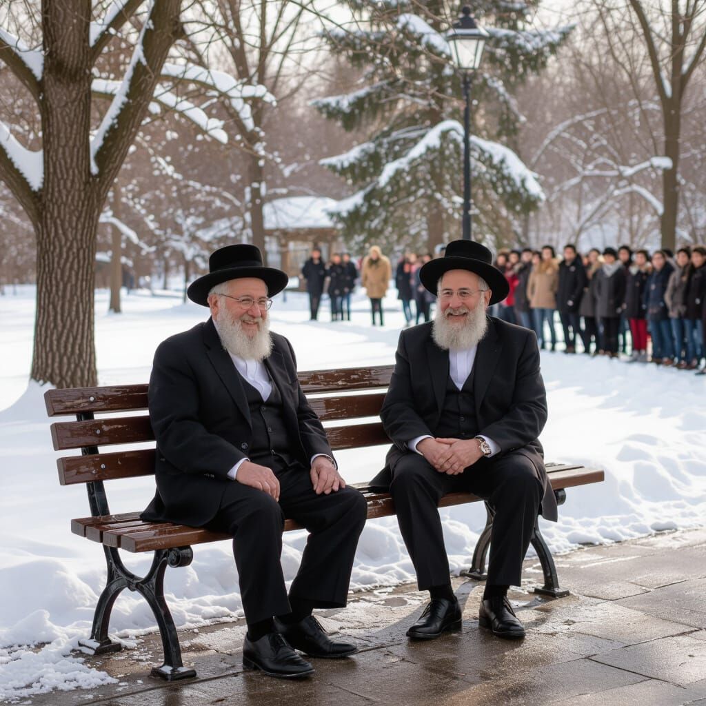 Rabbis Shach and Steinman Smiling with Students in Forest Cl...