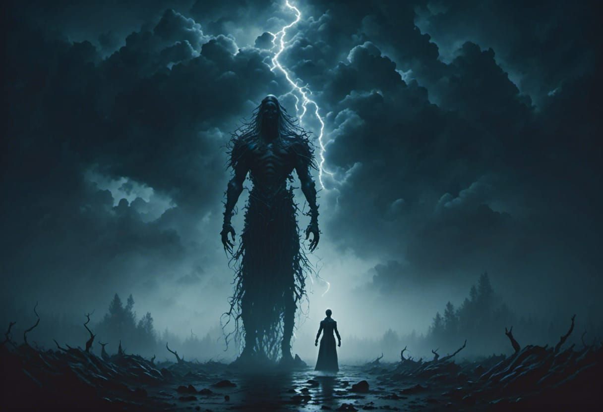 Creepy Figure Emerges from Misty Horror Background