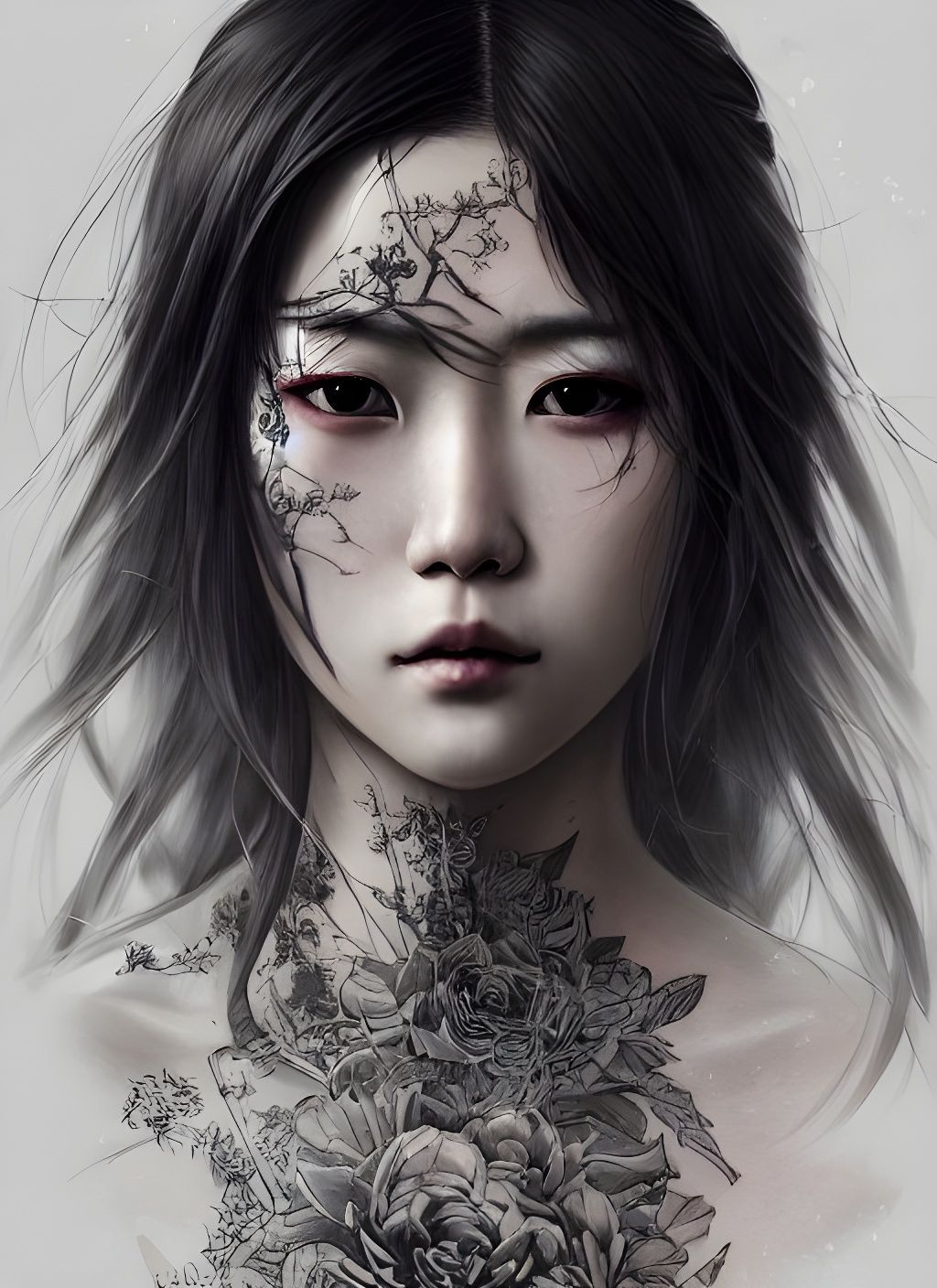 Hyper-Detailed Portrait of Japanese Woman with Tattoos