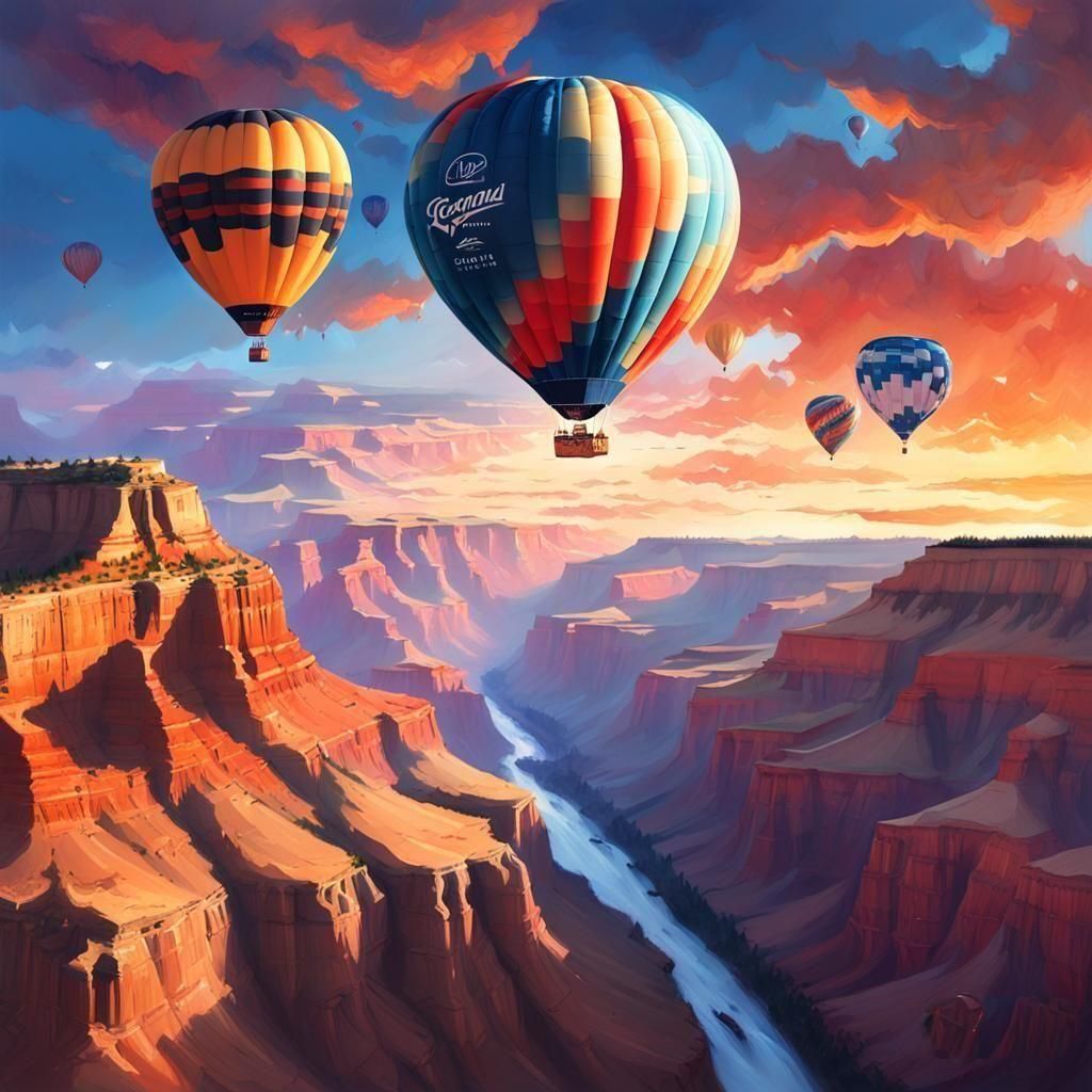 A hot air balloon flying over the Grand Canyon AI Generated Artwork