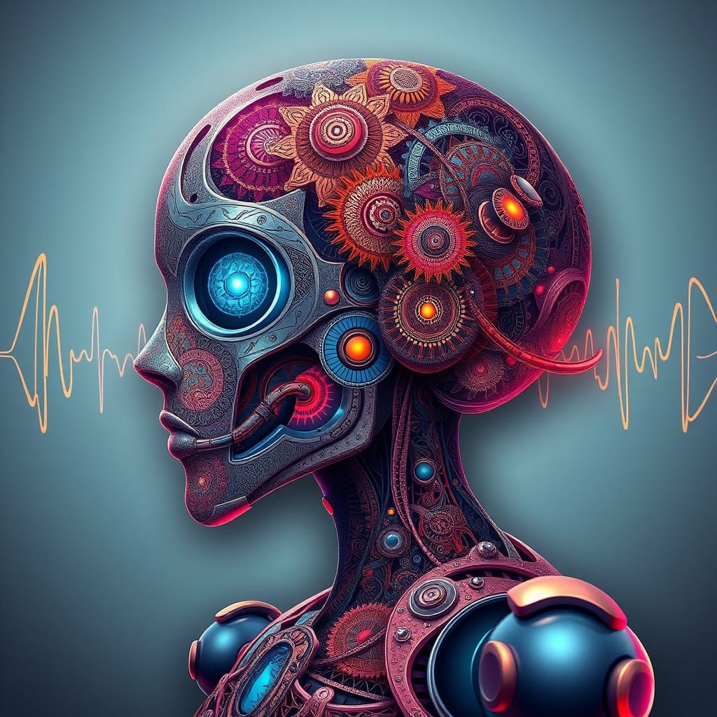 Fractal Robot with Wave Function in Abstract Vector Style