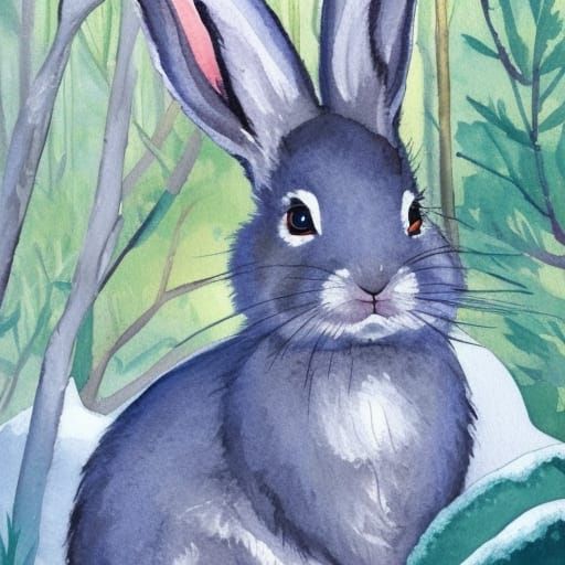 grey rabbit in winter forest