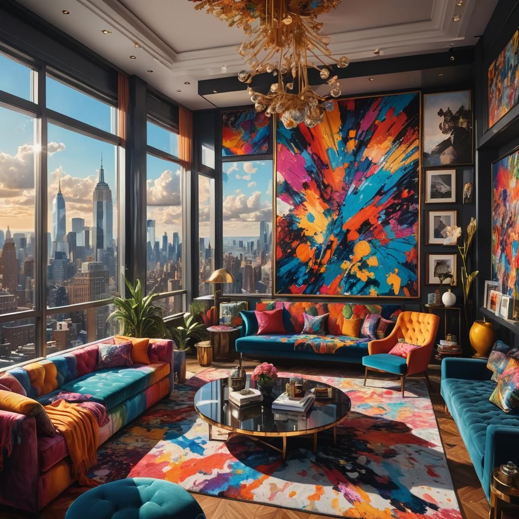 Interior of a New York penthouse. Maximalist interior design...