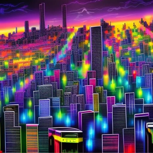 It's the led light bulb city... visit today! AI Generated Artwork NightCafe Creator