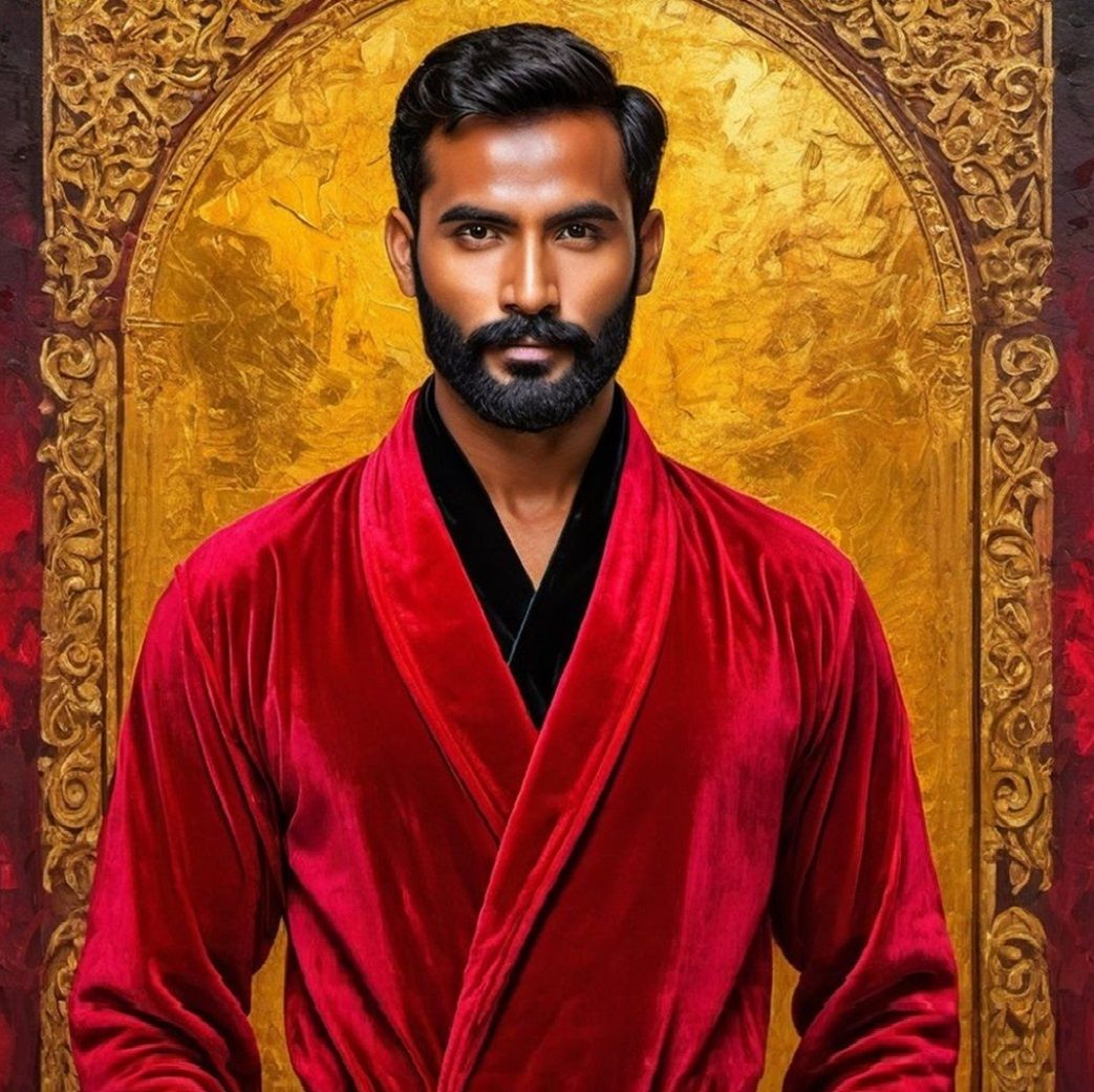 Splendour. A handsome bearded man.