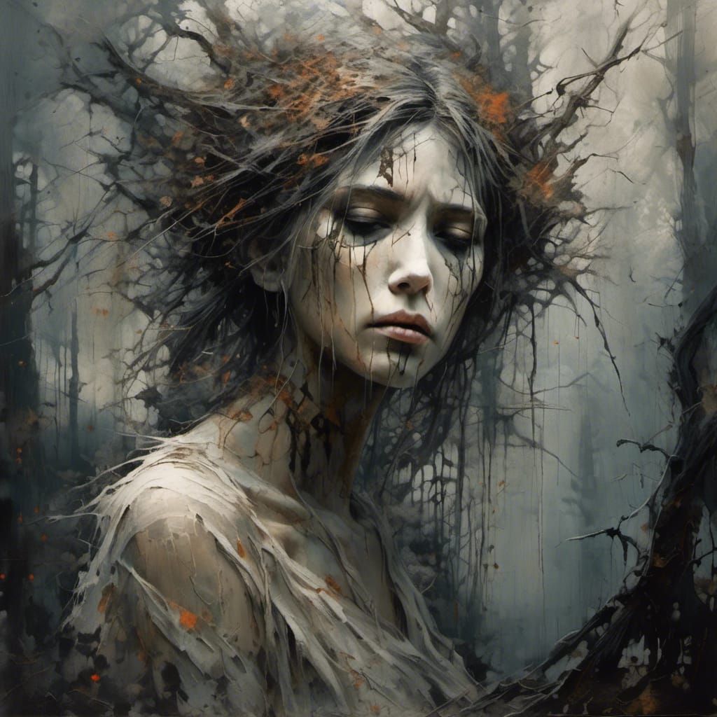 Demon Witch in Dark Woods: Sinister Matte Painting