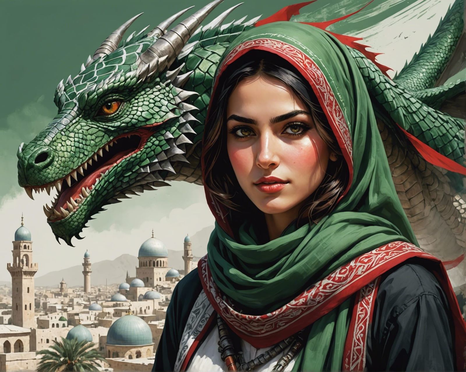 مريم (Maryam) | 🇵🇸 dragon portrait (Stable Core)  by @Mak