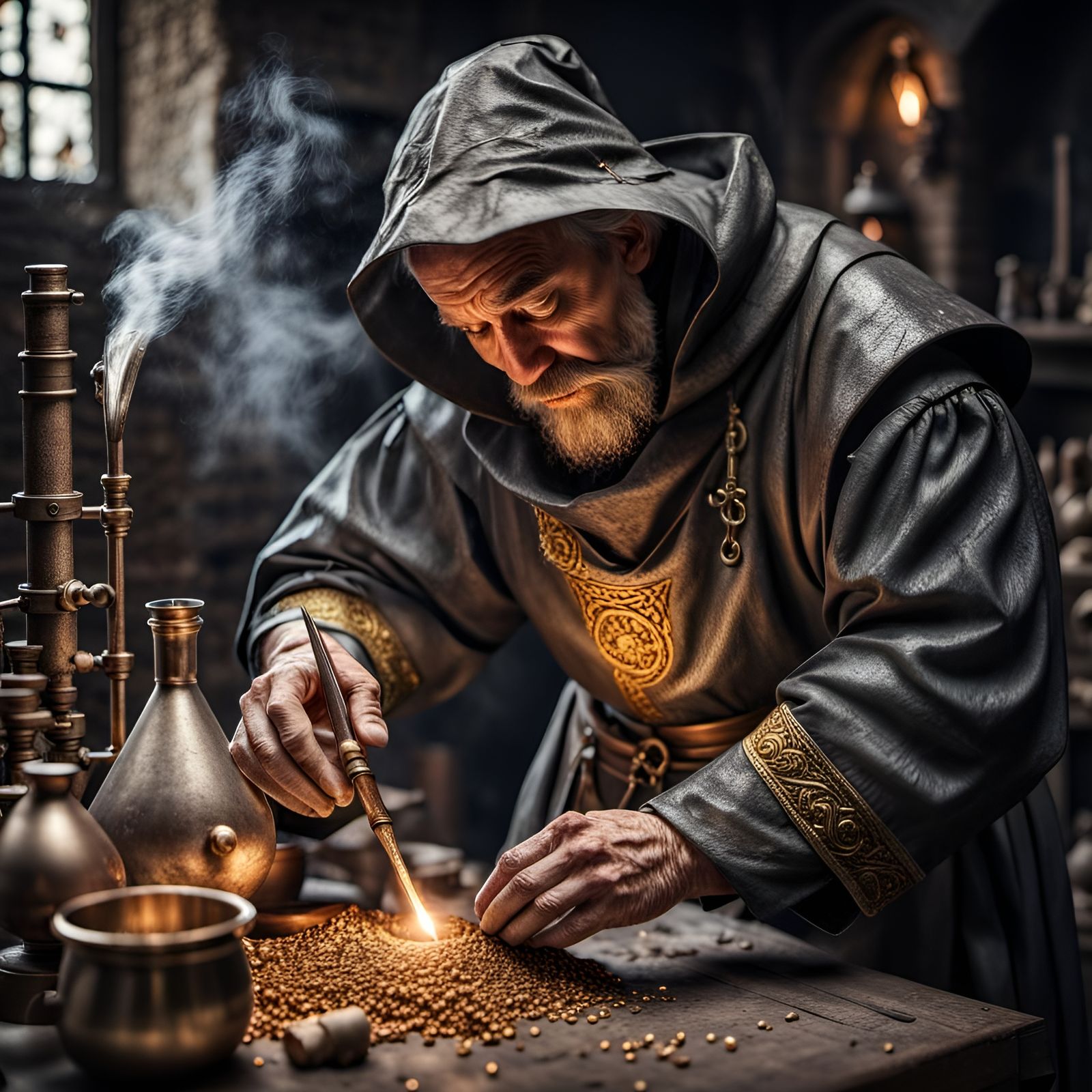 Medieval alchemist pro trying to make gold  by @Tommi