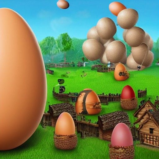 Giant eggs destroying a village