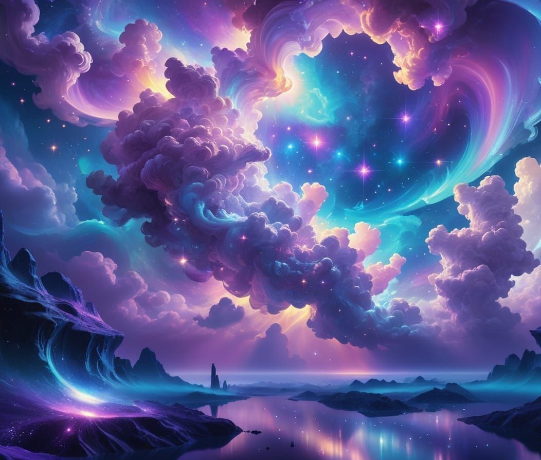 Cosmic Planet Hologram in Vibrant Mixed Media