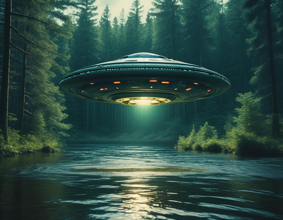A flying ufo in a forest